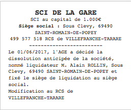 annonce legale dissolution sci